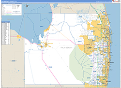Palm Beach County, FL Wall Map Zip Code Basic Style 2026